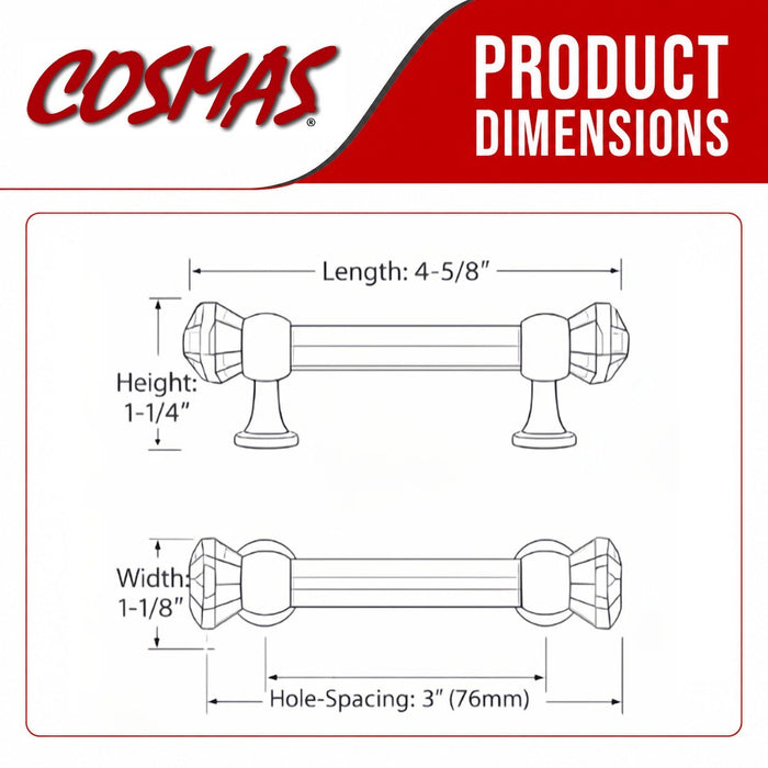 Cosmas 6393FB-C Flat Black with Clear Glass Cabinet Pull