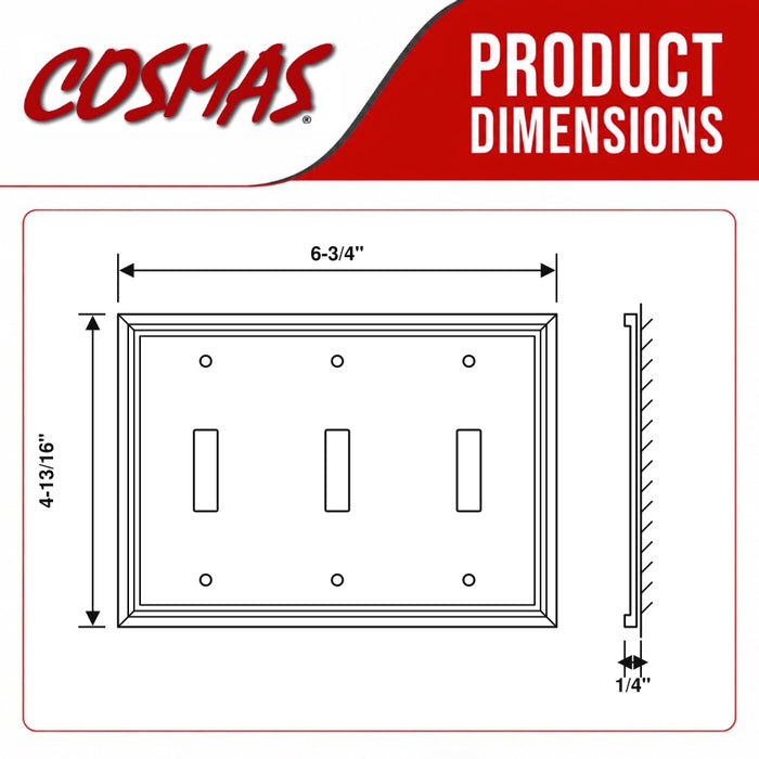 Cosmas 65005-ORB Oil Rubbed Bronze Triple Toggle Switchplate Cover