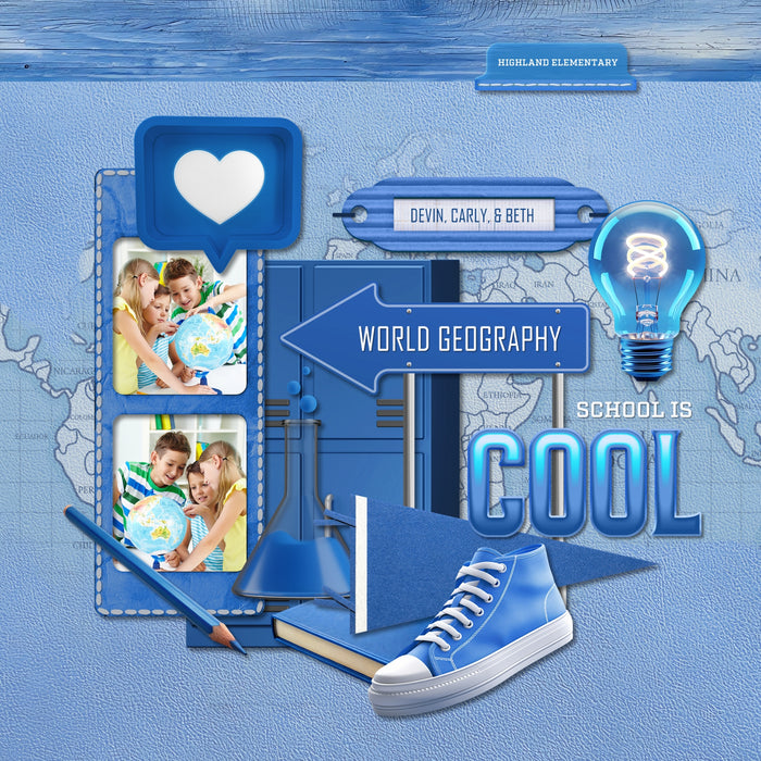 Collect the entire series of Curated Colors! Access your digital art in easy-to-use coordinated color palettes. Add these blue embellishments, textured and wood papers, alpha set, and everyday wire word art by Lucky Girl Creative digital art to all your digital scrapbooking pages and mix-and-match them on various projects throughout the year! Embellishments include blue jay, bird, bluebird, school of fish, shark, whale shark, balloon, bandana, and more.
