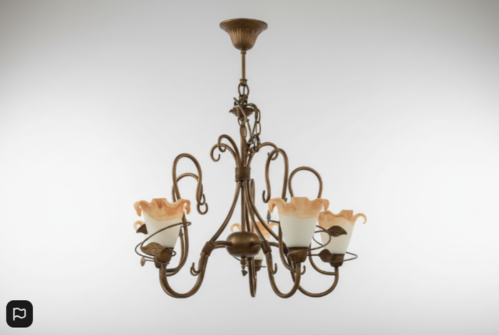 Decorative French Metal Uplighter Chandelier With Frosted Shades
