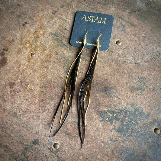 Earrings-Mini Feather-Black/Gold, Boho Western Earrings