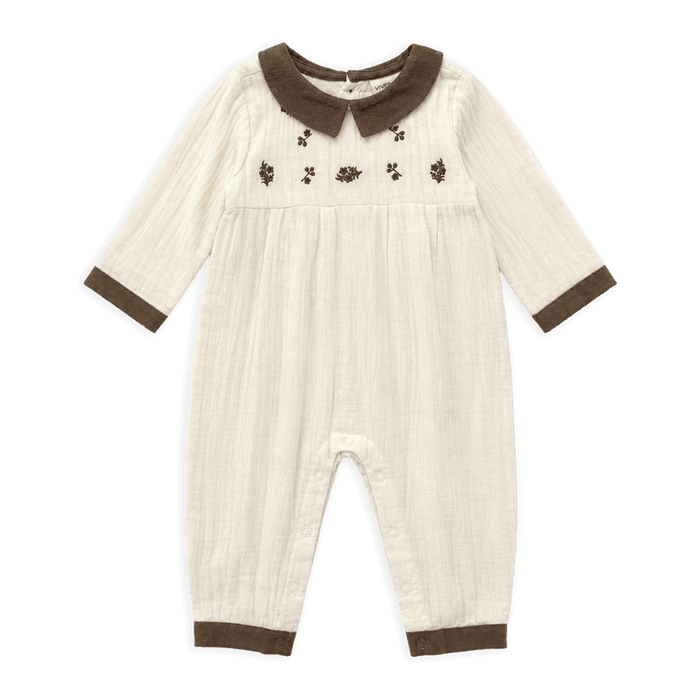 Embroidered Crinkle Muslin Baby Jumpsuit, Organic