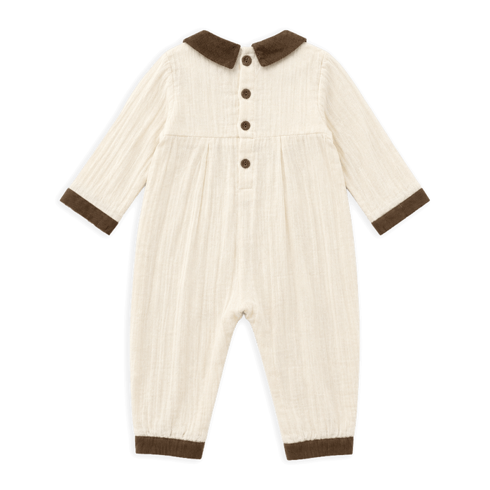 Organic Embroidered Crinkle Muslin Baby Jumpsuit, Back