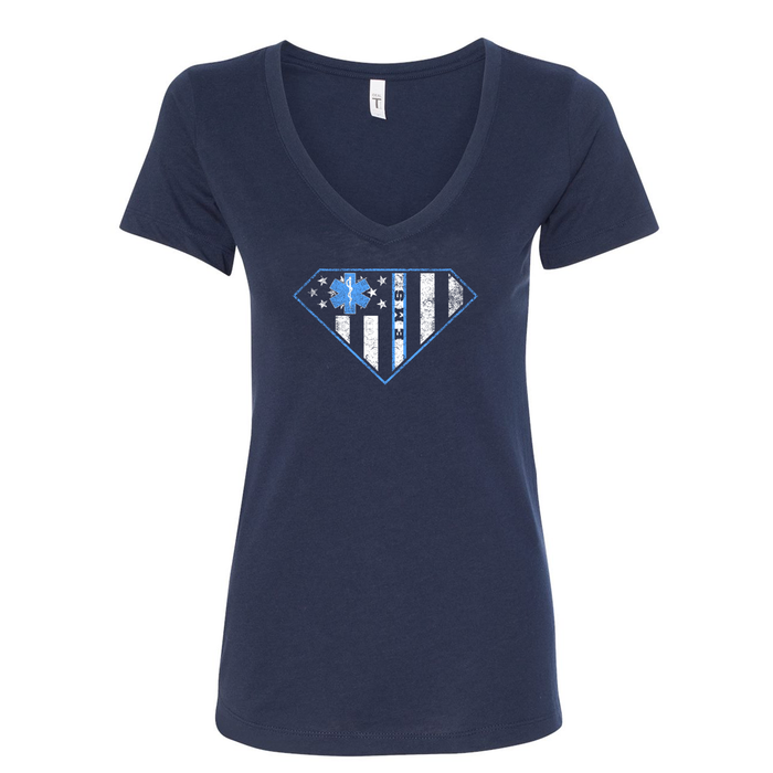 EMS Superman Women's V-Neck Shirt in Navy