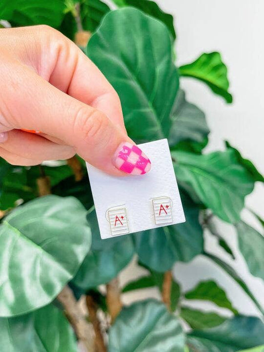 Enamel Stud Earrings-'A+' Teacher Signature