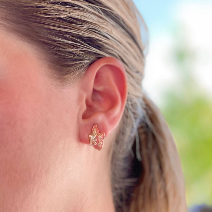 Enamel Stud Earrings-Butterfly