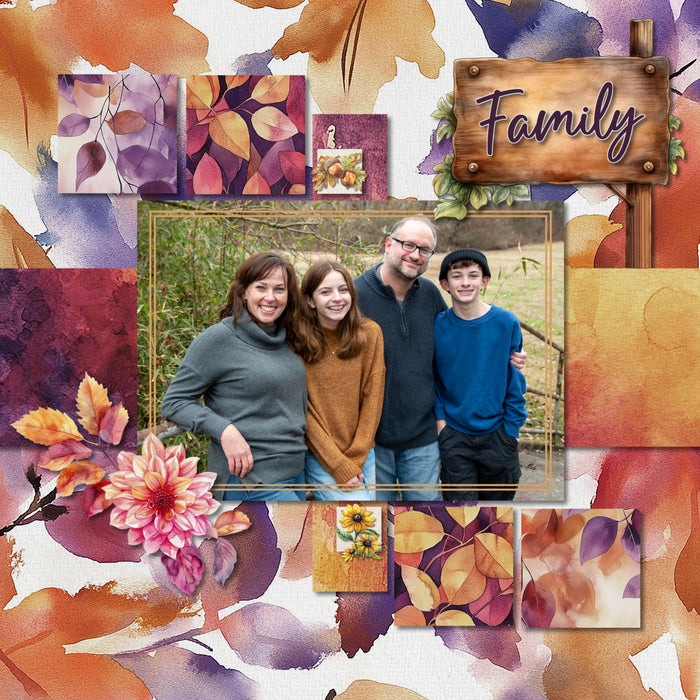 Enjoy the autumn season with these warm digital scrapbooking watercolor embellishments, papers, clusters, and journaling cards by Lucky Girl Creative that can be used for create beautiful pages or seasonal greeting cards. Great for fall, outdoor and nature, Thanksgiving, and more. Embellishments include acorn, leaf, leaves, badger, animal, woodland, bird, chickadee, owl, turkey, deer, fawn, stag, fox, frog, hedgehog, moose, raccoon, squirrel, backpack, berry, berries, birch tree, blanket, campfire, and more