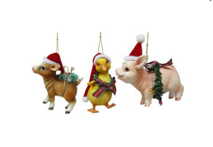 Farm Animals in Santa Hats Ornaments