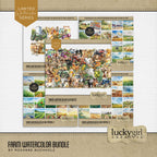 Whether you love to spend your time on the farm, the ranch, growing crops, or enjoy barnyard animals and the garden, this beautiful watercolor digital scrapbooking collection by Lucky Girl Creative digital art will help you document your memories. Embellishments include bull, cow, chicken, hen, rooster, chick, bunny rabbit, nest, cattle, Border Collie dog, goat, horse, bee, bug, insect, pig, hog, sheep, barn door, barn, farmhouse, window, shed, chicken coop, clothespin, crop, corn, field, cowboy, and more.