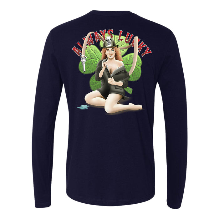 Always Lucky firefighter long sleeve t-shirt featuring luck design