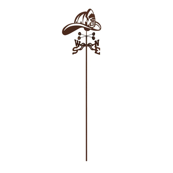 Outdoor weathervane with firefighter helmet silhouette