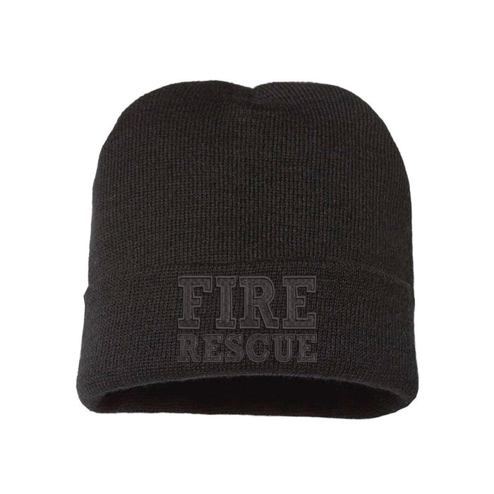 Fire Rescue Blackout Beanie with subtle black FIRE RESCUE embroidery