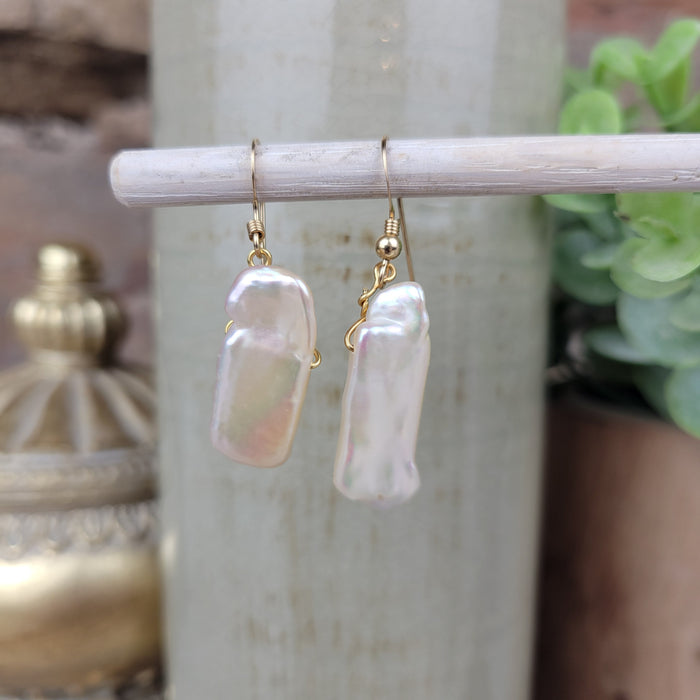 Freshwater Pearl Rectangle Drop Earrings with sterling silver Findings