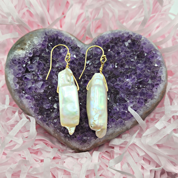 Freshwater Pearl Rectangle Drop Earrings with sterling silver Findings