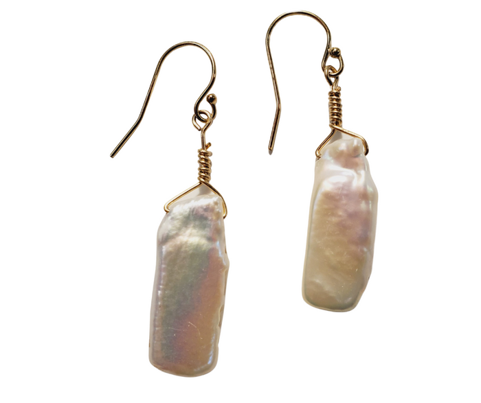 Freshwater Pearl Rectangle Drop Earrings with sterling silver Findings
