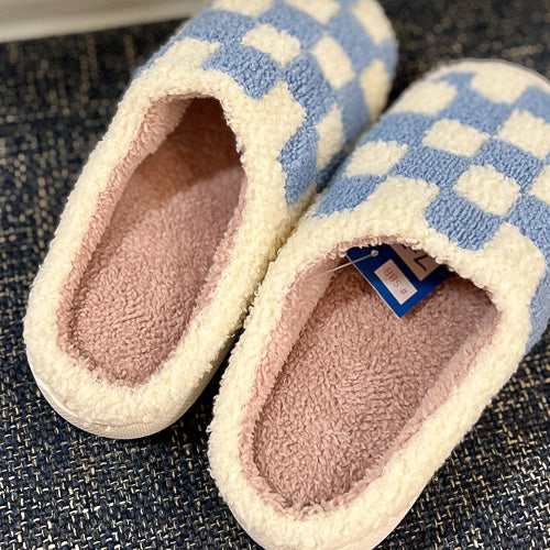 Fuzzy Checkered Slippers