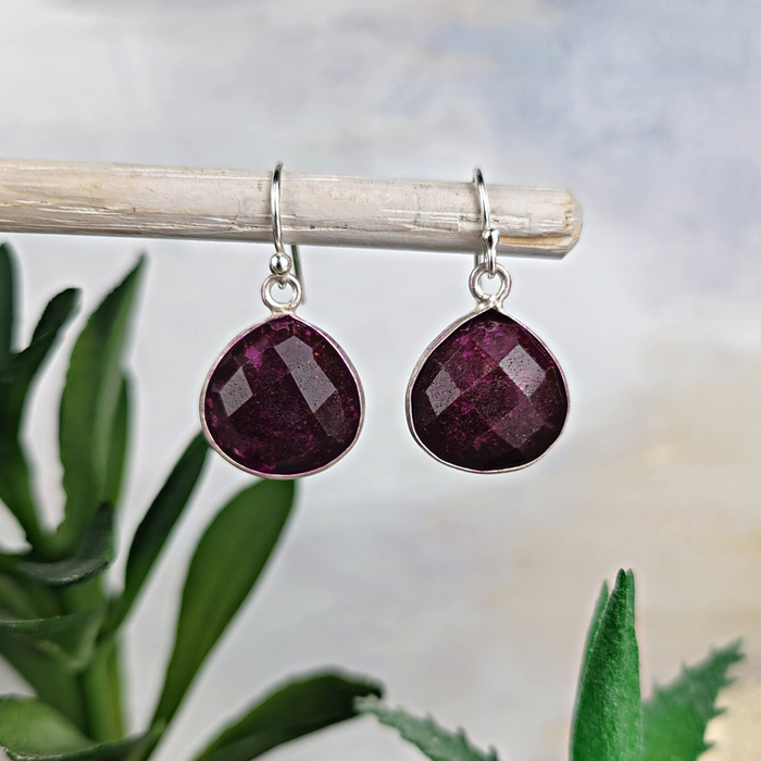 Handmade Gemstone Faceted Bezel Set Earrings in sterling silver-Assorted