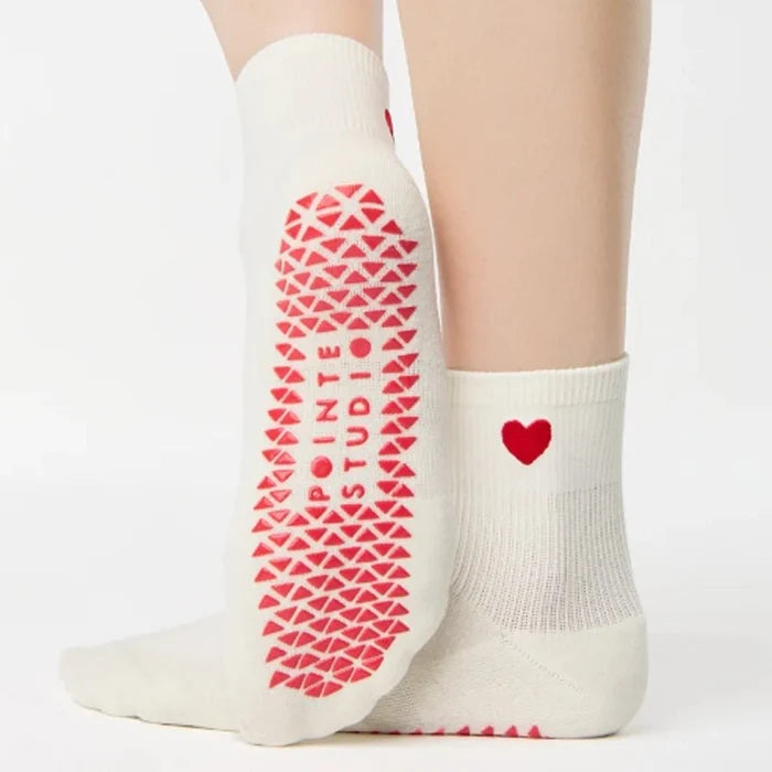 Heart Ankle Grip Socks for Pilates & Yoga - White