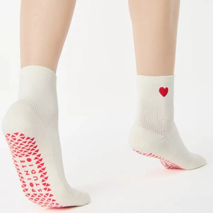 Heart Ankle Grip Socks for Pilates & Yoga - White