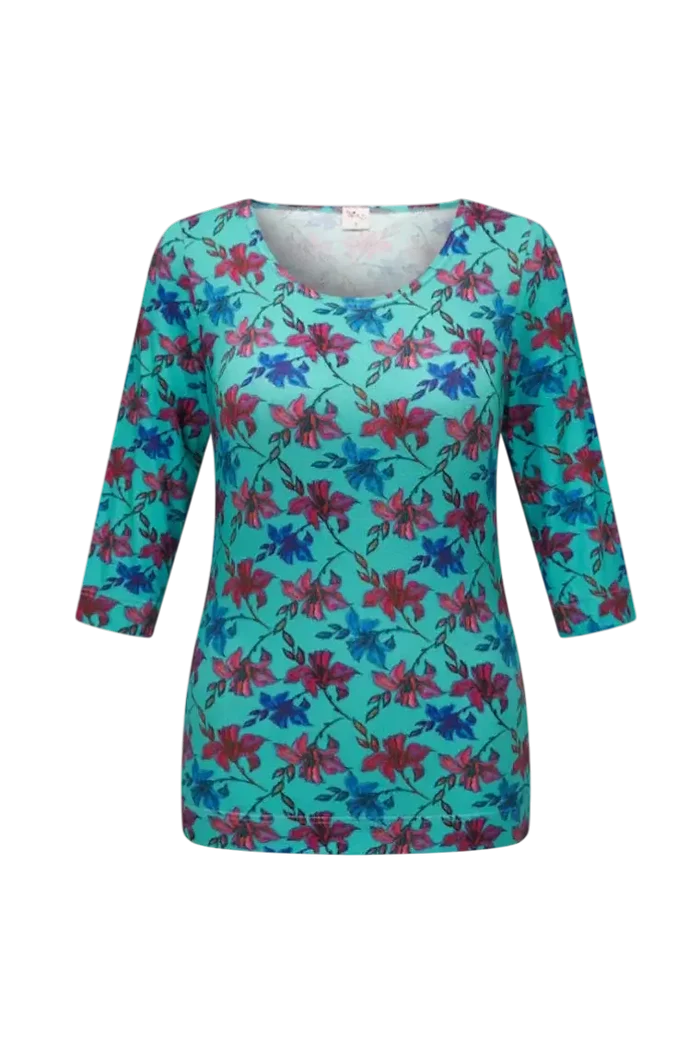 HEART BASIC SHIRT 3/4 SLEEVE TOP, TOSCA