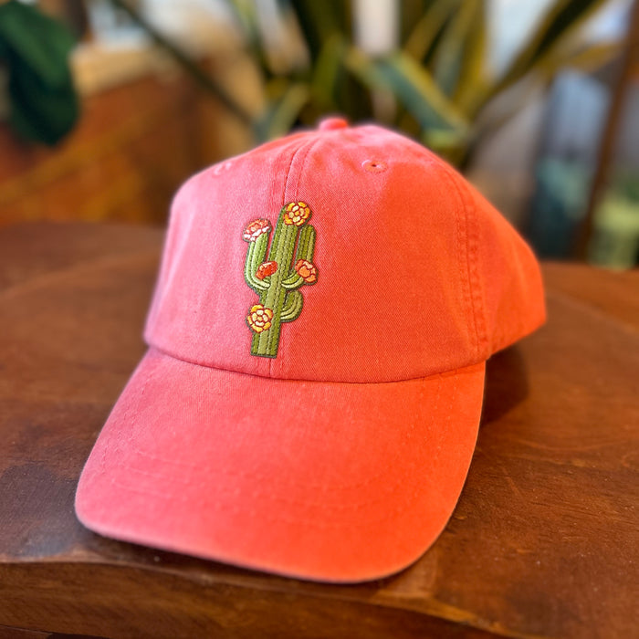 Pink Blooming Cactus Dad Hat with embroidered cactus and flowers patch on the front