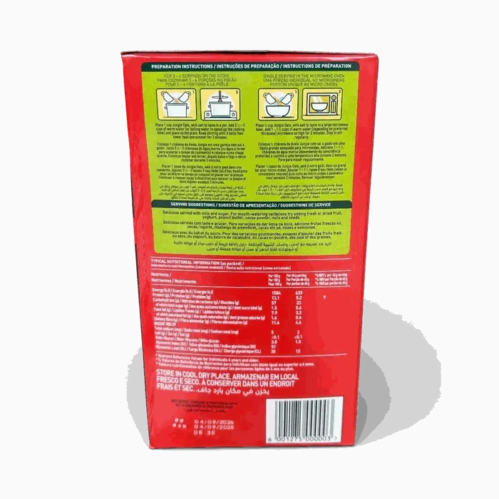 Jungle Oats 1kg preparation instructions and nutrition information panel