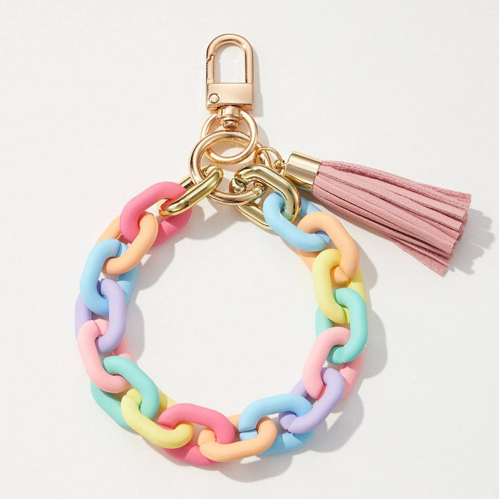 Key Ring-Silicone Coated Matte Bracelet with Leather Tassel