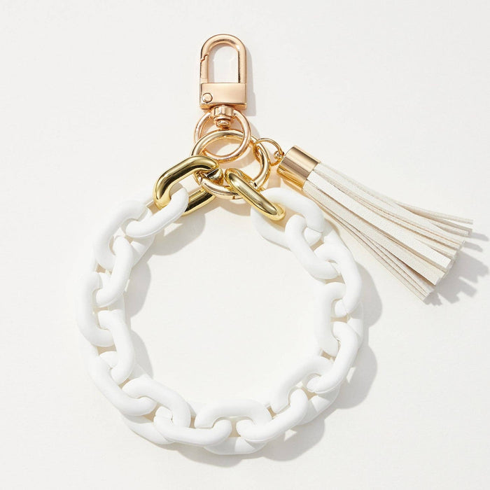 Key Ring-Silicone Coated Matte Bracelet with Leather Tassel