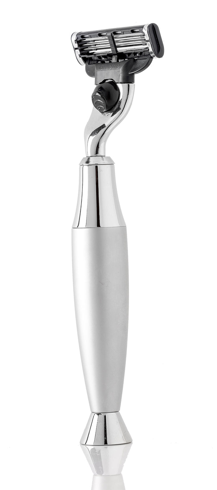 King’s Crown Classic Safety RAZOR, Brush Nickel  handle and Gillete Mach3 blade. Back View