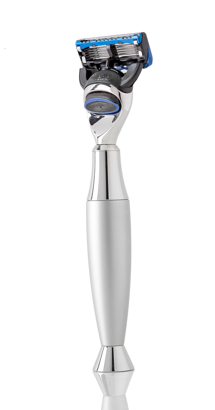 King’s Crown Classic Safety RAZOR, Brush Nickel  handle and Gillete Fusion blade. Back View