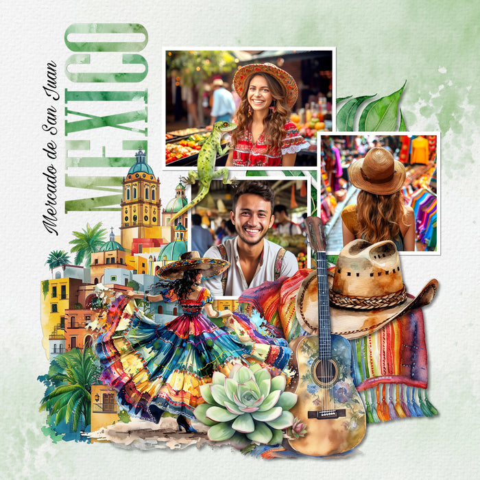 Add these beautiful watercolor embellishments, papers, cluster, and alpha set by Lucky Girl Creative digital art to all your digital scrapbooking pages to easily create memorable Latin American pages and albums of travel to Latin America! Great for vacations to Mexico, Belize, Costa Rica, El Salvador, Guatemala, Honduras, Nicaragua, Panama, Brazil, Argentina, Bolivia, Chile, Colombia, Ecuador, Guyana, Paraguay, Peru, Suriname, Uruguay, Venezuela, Cuba, Dominical Republic, Haiti, the Caribbean, and more.