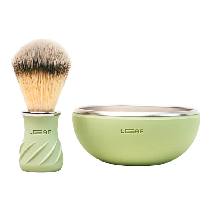 Grønt Leaf Shave barbersett med skål og børste i rustfritt stål