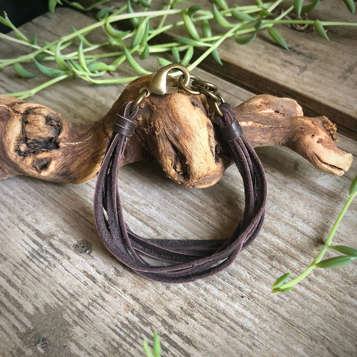 Leather 7-Strand Bracelet-Chocolate Brown & Brass, Boho