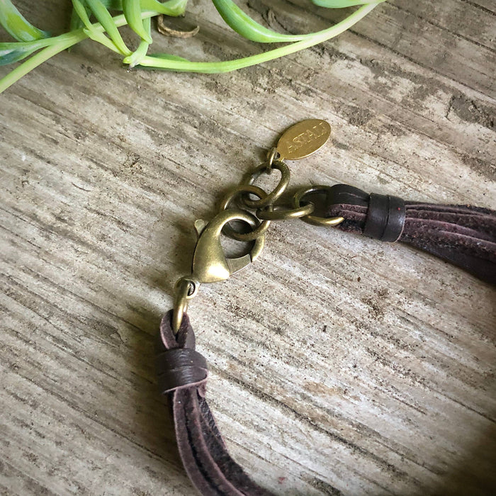 Leather 7-Strand Bracelet-Chocolate Brown & Brass, Boho