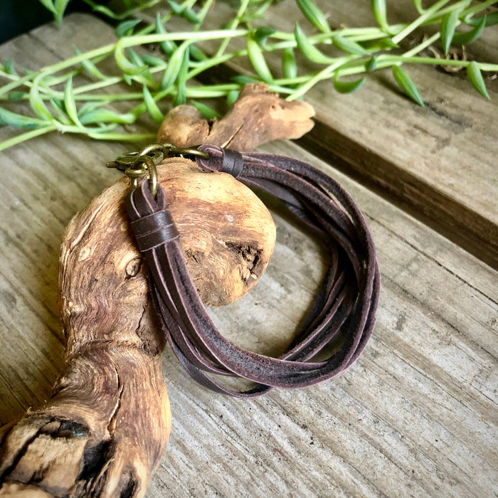 Leather 7-Strand Bracelet-Chocolate Brown & Brass, Boho