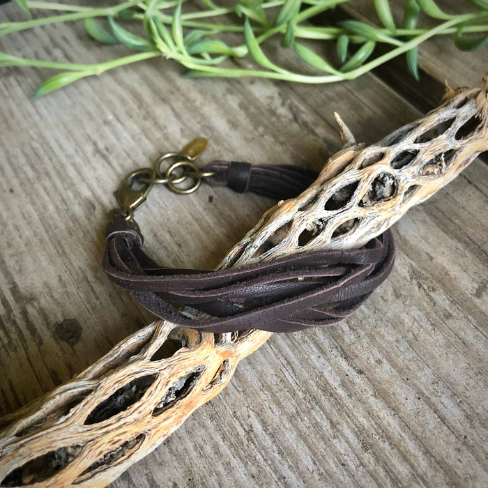 Leather 7-Strand Bracelet-Chocolate Brown & Brass, Boho