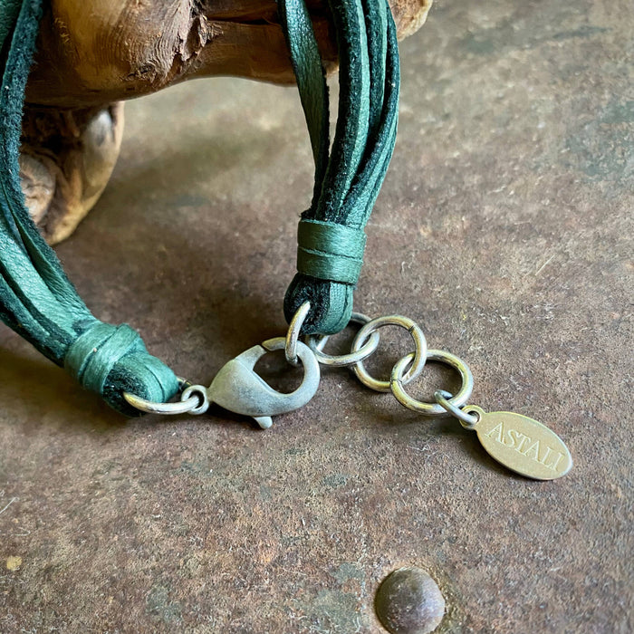 Leather 7-Strand Bracelet-Hunter Green & Silver, Western