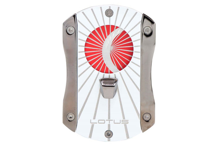 Lotus White and Red Starburst Deception Technicolor 62 Ring Gauge Straight Cigar Cutter -24-C406
