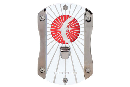 Lotus White and Red Starburst Deception Technicolor 62 Ring Gauge Straight Cigar Cutter -24-C406