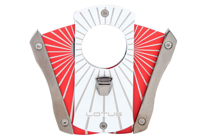 Lotus White and Red Starburst Deception Technicolor 62 Ring Gauge Straight Cigar Cutter -24-C406