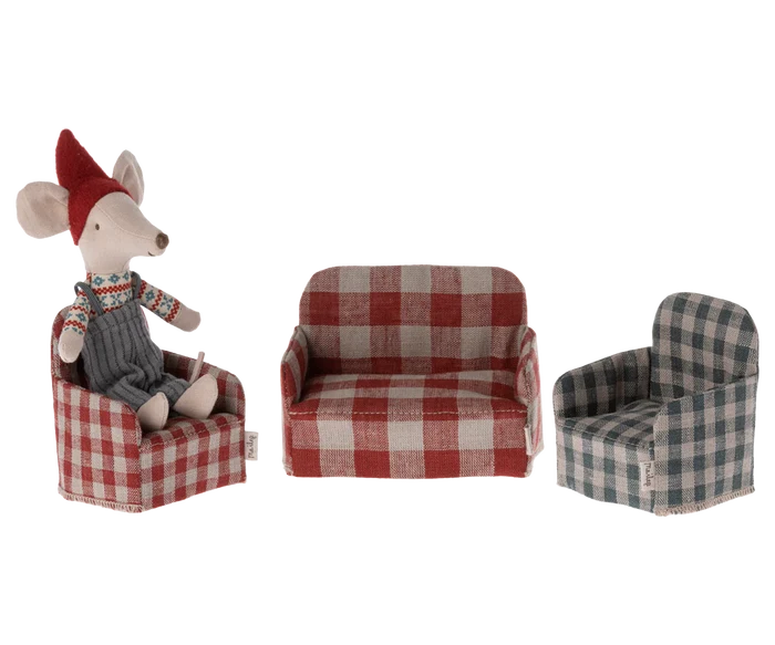 Maileg Mouse Chair in Red Checker