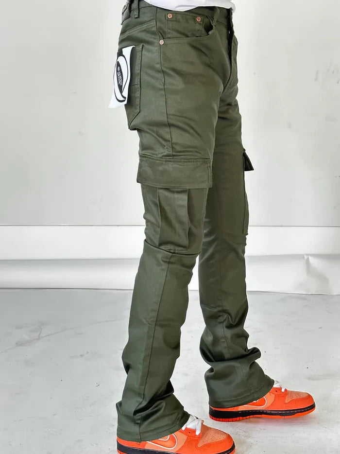 Men QUALIFIED DENIM Wax Cargo Stack Denim Jeans