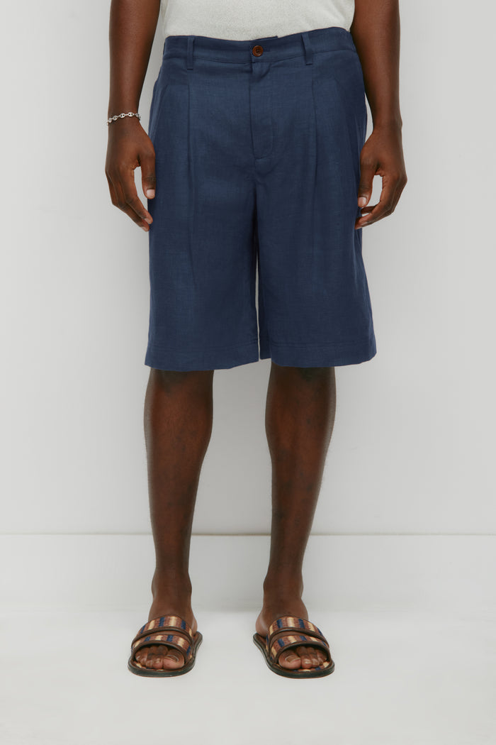 Men's Sila Linen Short in Dark Indigo