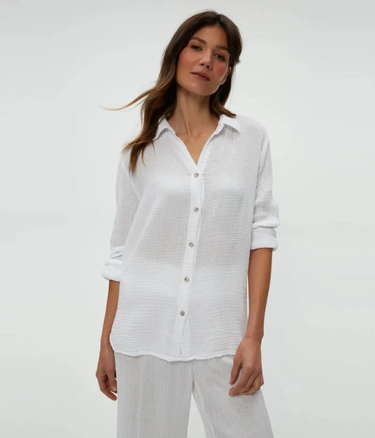 Michael Stars Leo Gauze Button Down Shirt in Harbor Bliss