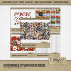 These watercolor embellishments, pretty papers, and alpha set by Lucky Girl Creative digital art are perfect for documenting Remembrance Day, Veteran's Day, Memorial Day, Anzac Day, Armed Forces Day, Revolutionary War, Civil War, and other tributes to soldiers and military family members. Includes all branches of the military including both men and women through the decades.