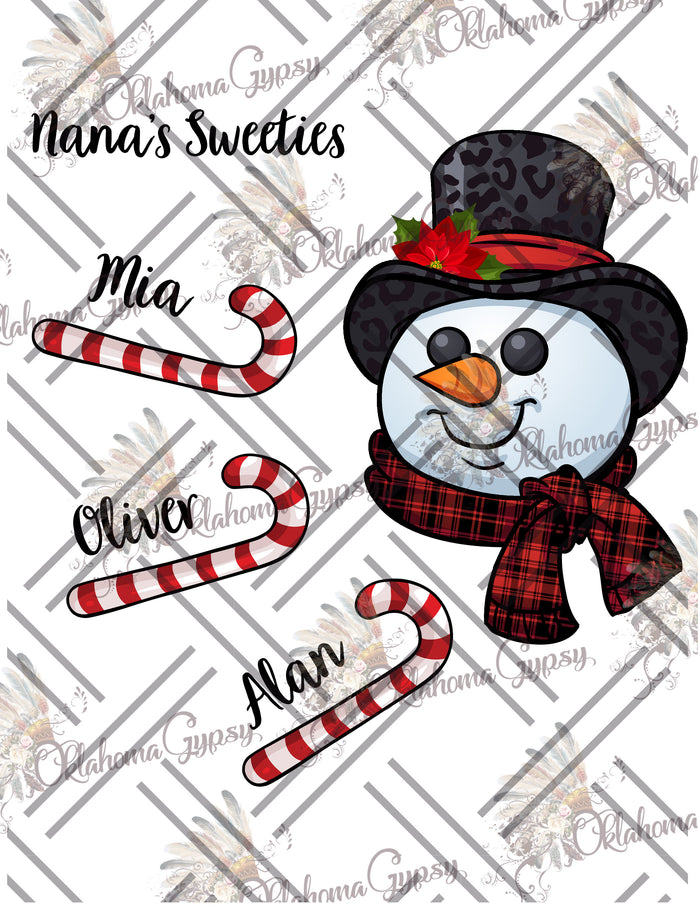 Nana's Sweetie's Snowman Candy Cane - Custom Name Digital File