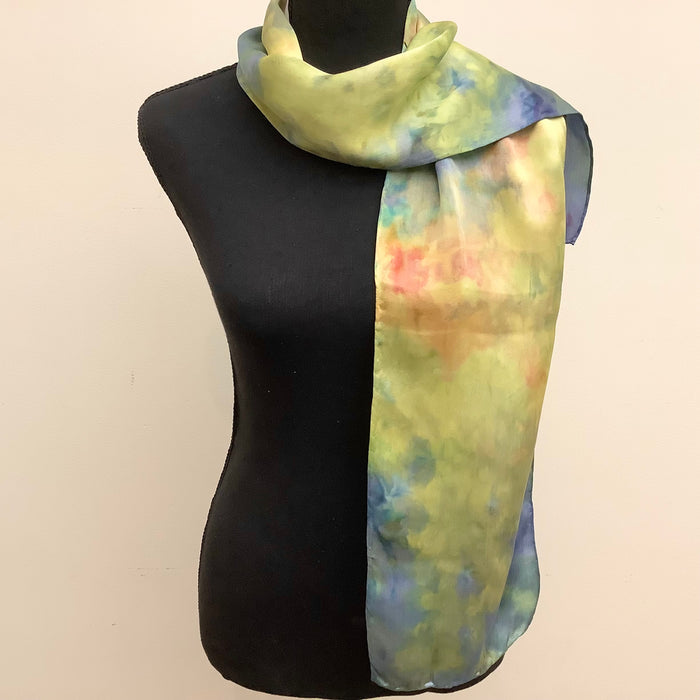 Narrow Ice Dyed Silk Satin Scarf - Lalique colorway