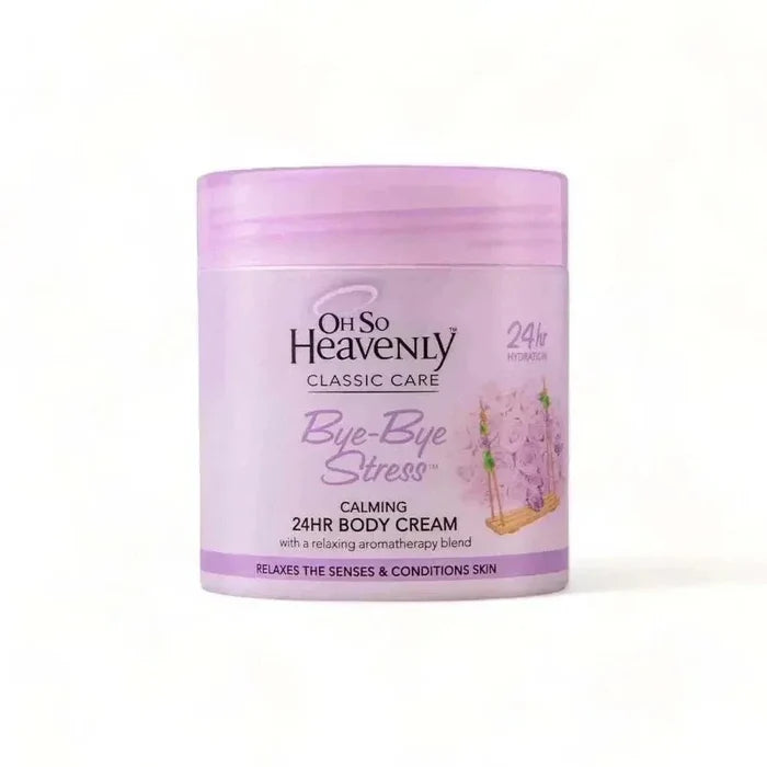 Oh So Heavenly Classic Care Body Cream Bye Bye Stress 470ml bottle with lavender and chamomile, vegan and cruelty-free moisturizing cream