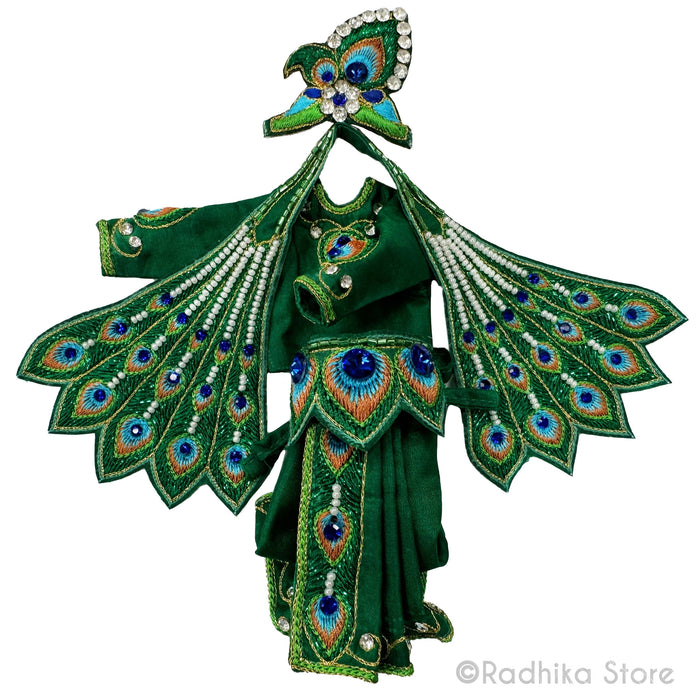 Peacock Dance - Emerald Green - Silk - Radha Krishna Deity Outfit