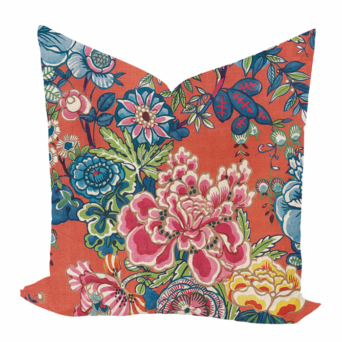 Peony Garden in Coral by Thibaut Pillow Cover